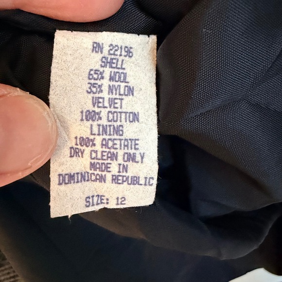 Vtg Herringbone Wool Blend Coat Black Velvet Collar Grey Womens 12 Quiet Luxury - Picture 5 of 7